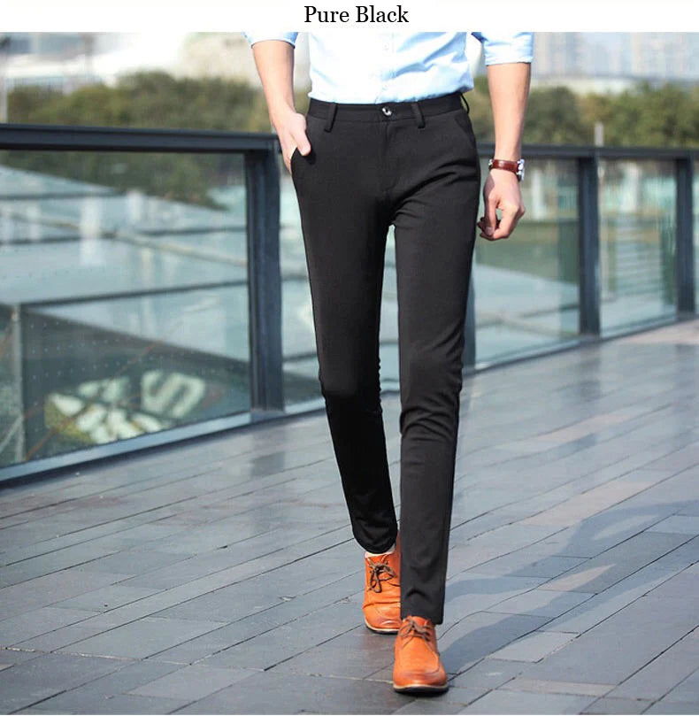 Suit Pants for Men Fashion Elegant Male Dress Pants Solid Color Straight Long Trousers Man Slim Fit Formal Trousers Black