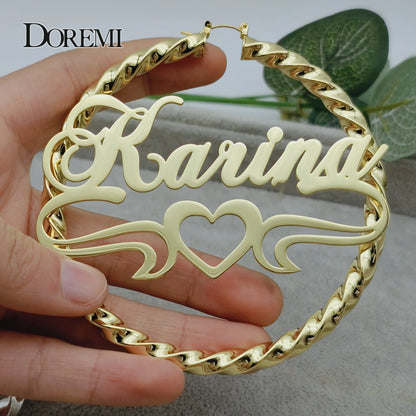 30/50/70/90MM Custom Name Earring Big Hoops Cat Character Stainless Hip Hop Style Earrings Custom Earrings for Women Gift