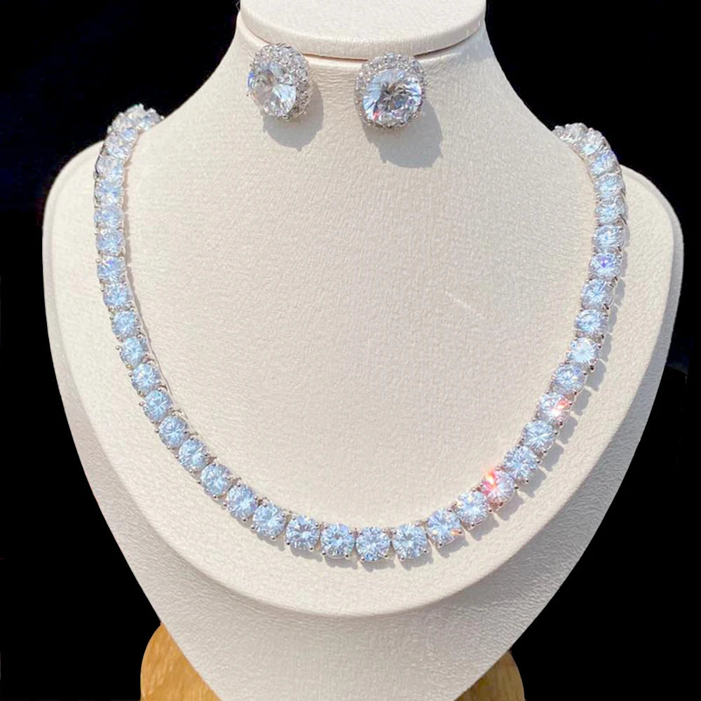 Sparkling Crystal Cubic Zirconia Earrings And Necklaces, Simple Water Droplets Chain Necklace Bridal Wedding Dress Jewelry Set