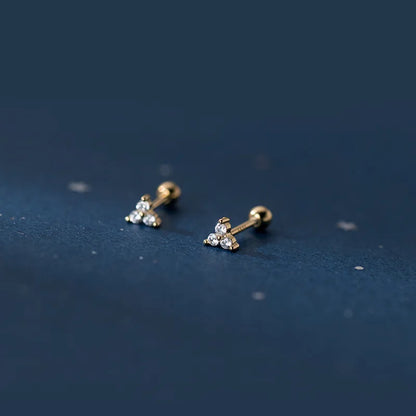 Genuine 925 Sterling Silver Romantic Three Petal Flower Mini Cute Stud Earrings for Women Girl Charming Party Jewelry