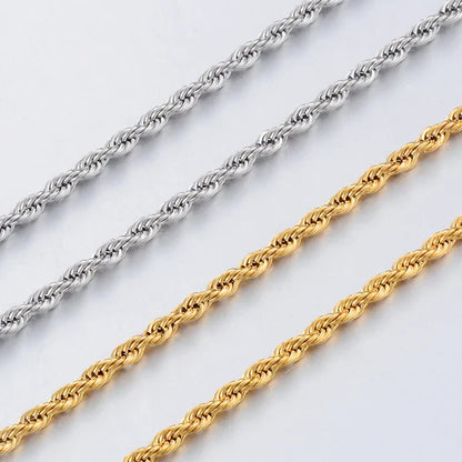 Width 2/3/4/5/6mm 316L Stainless Steel Gold Color Twisted Rope Chain Necklace For Men's and Women's Jewelry wholesale
