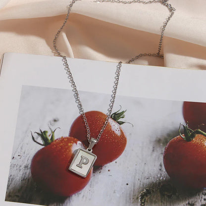 Minimalist Mother of Pearl Shell Stainless Steel Tarnish Free Initial Necklace Gold Plated Letter Necklace for Women