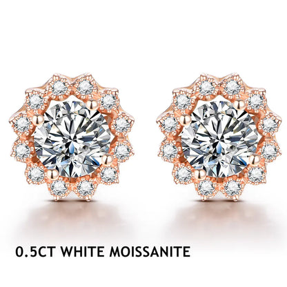 Round Cut 1.0CT Diamond Test Passed Moissanite Rhodium 925 Silver D Color Moissanite Earrings Jewelry Girlfriend Gift