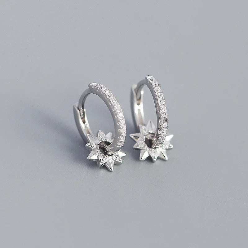 925 Sterling Silver Earring Zircon Sun Flower Ear Ring Geometric Style Water Drop Ear Bone Cute Temperament Woman Girl Ear Jewel