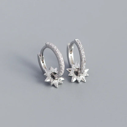 925 Sterling Silver Earring Zircon Sun Flower Ear Ring Geometric Style Water Drop Ear Bone Cute Temperament Woman Girl Ear Jewel