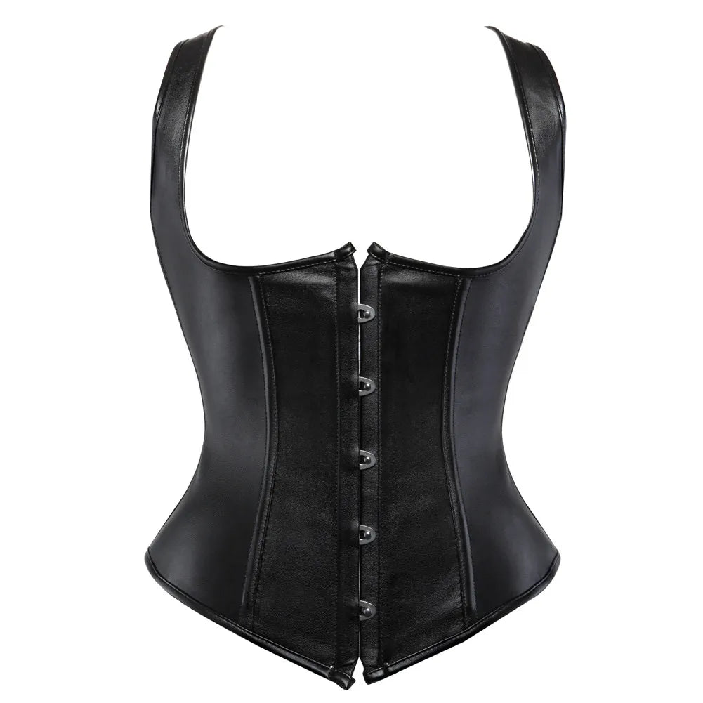 Faux Leather Corset Sexy Clubwear Bustier Hot Lingerie  Zipper Costume Lace up  Waist Cincher Top Plus Size