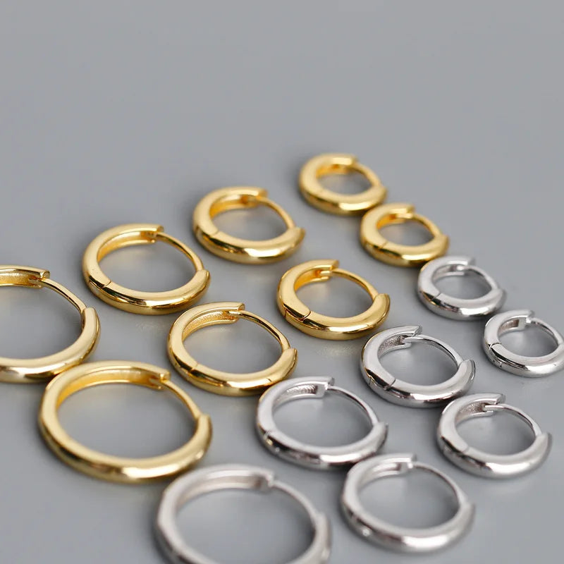 Real 925 Sterling Silver Minimalist Bohemian Round Ear Buckle for Women Punk Unisex Rock Hoop Earring Jewelry Accessories