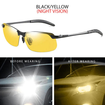 Half-frame Photochromic Sunglasses Men Women Vintage Metal Polarized Sun Glasses For Male Night Vision Driving Shades