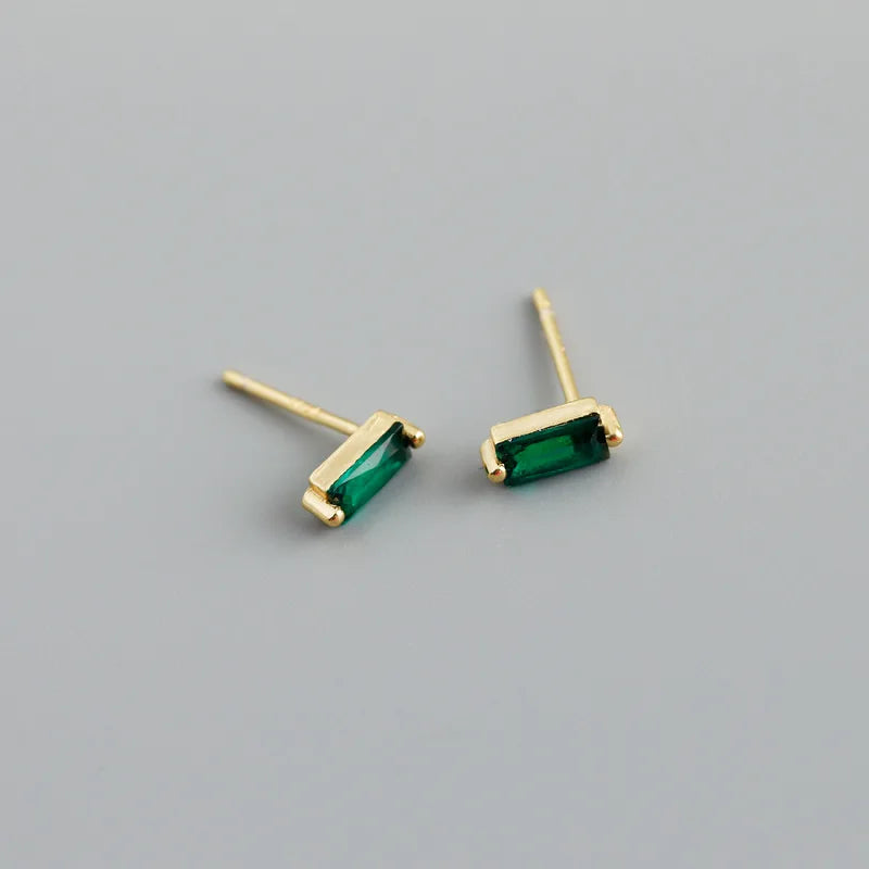 925 Sterling Silver Colorful Square Shiny Zircon Beads Piercing Stud Earrings for Women Fashion Gothic Exquisite Jewelry