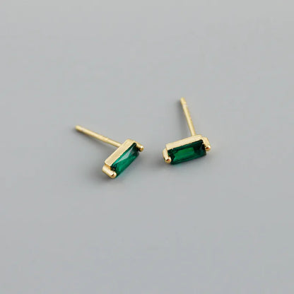 925 Sterling Silver Colorful Square Shiny Zircon Beads Piercing Stud Earrings for Women Fashion Gothic Exquisite Jewelry
