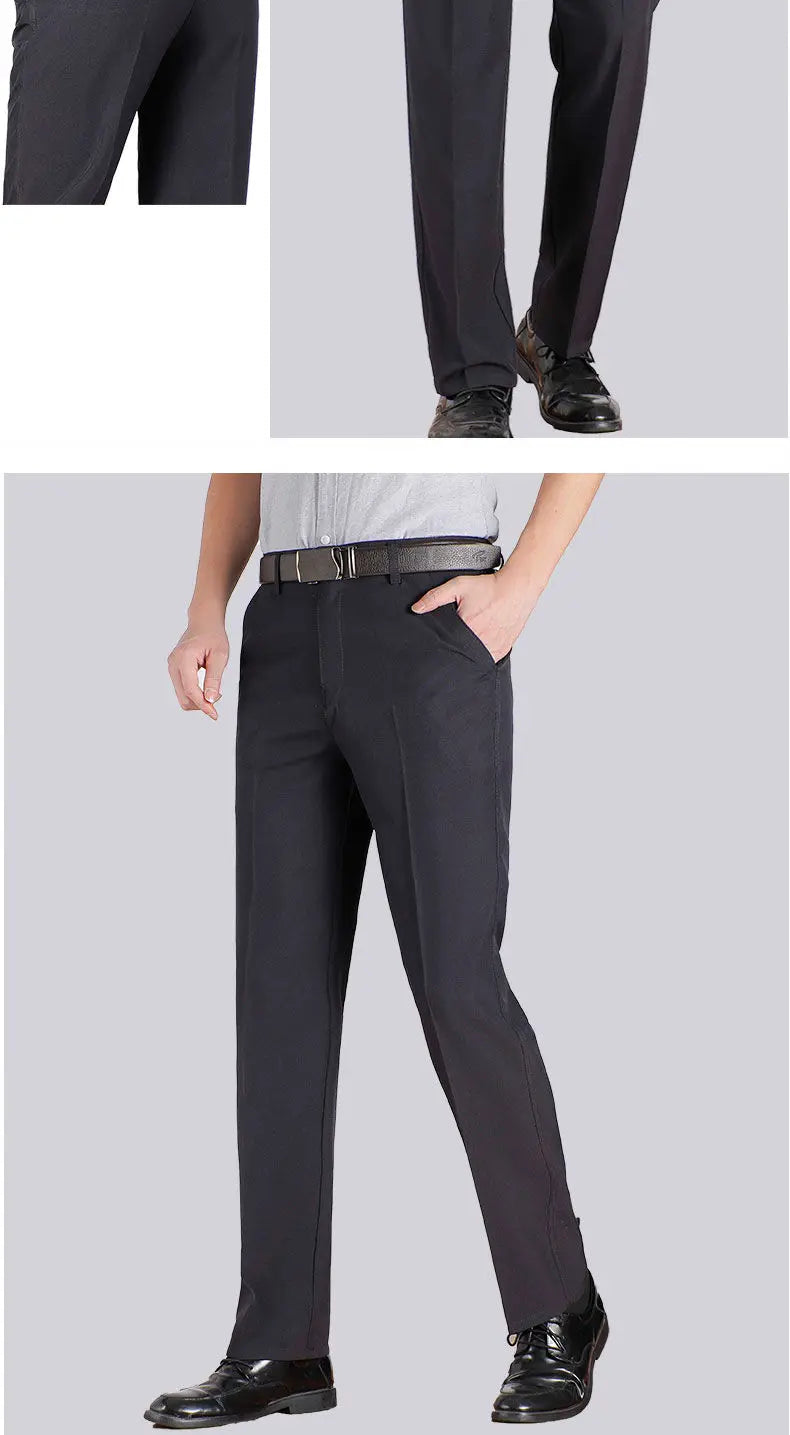 Business Men's Fall Spring Fashion Long Pants Formal Suit Pants Male Elastic Straight Casual Autumn Thick Trousers Plus Big Size