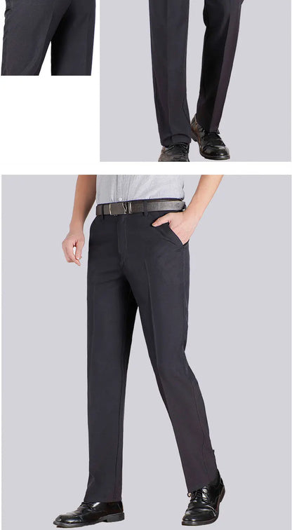 Business Men's Fall Spring Fashion Long Pants Formal Suit Pants Male Elastic Straight Casual Autumn Thick Trousers Plus Big Size