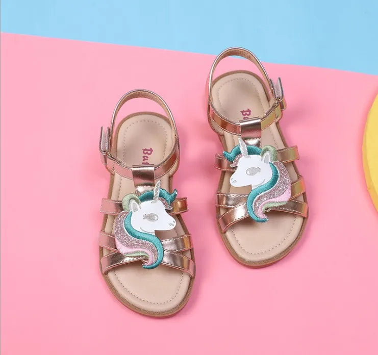 Unicorn girls sandals bright metallic kids girls sandals Adjustable customized fit princess summer shoes