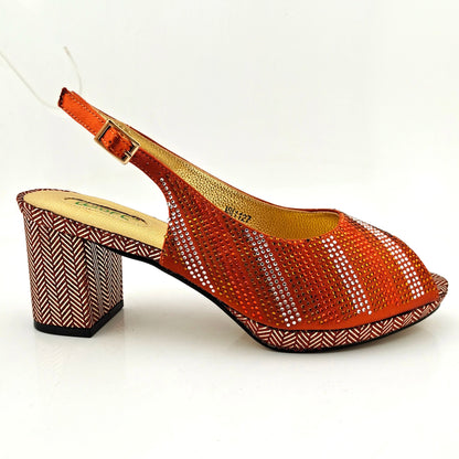 Newest Orange Color Good Quality Shining Printing Material Ladies Shoes and Bag Set African Concise Style For Wedding Party