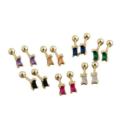925 Sterling Silver Colorful Square Shiny Zircon Beads Piercing Stud Earrings for Women Fashion Gothic Exquisite Jewelry