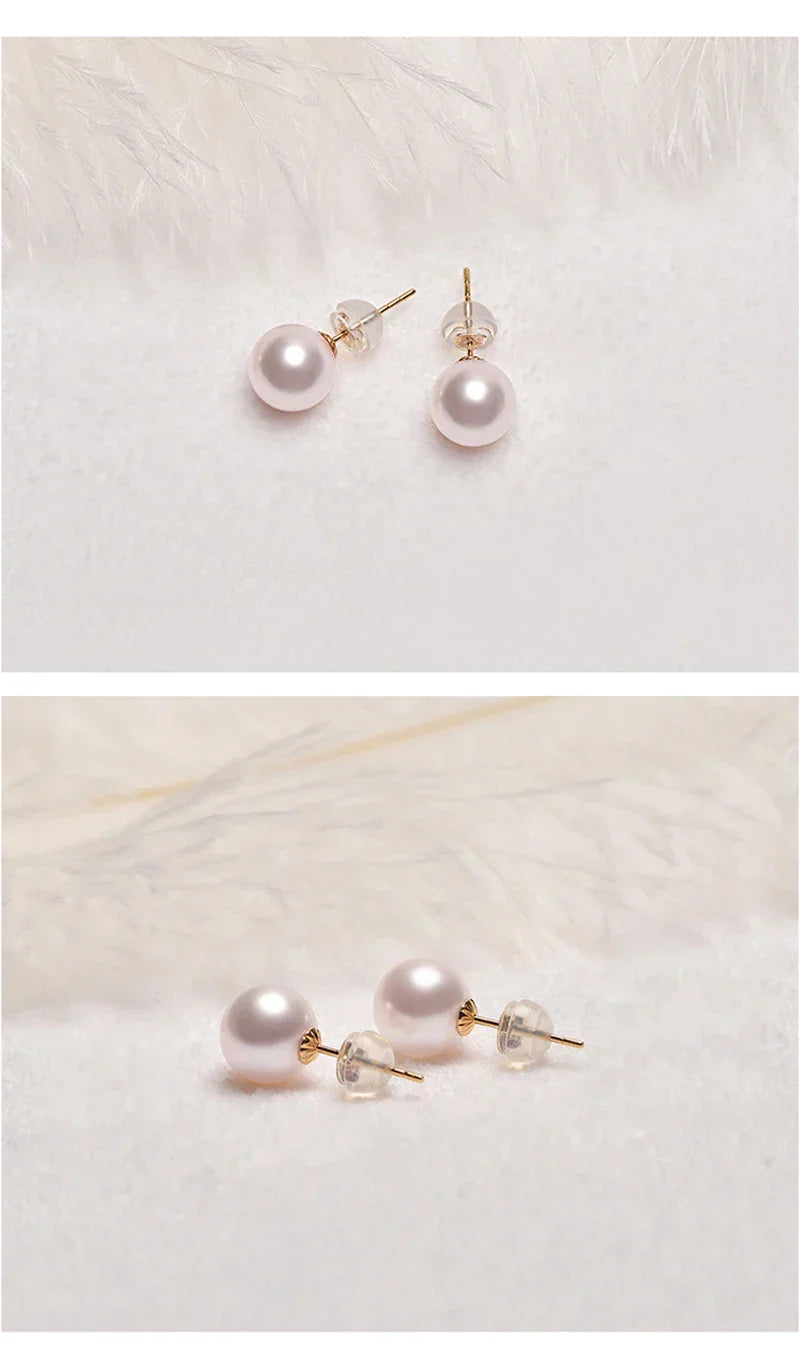 Real 18K Gold Earrings for Women Pure AU750 Natural Freshwater Pearl Earrings Simple Fashionable Fine Jewelry Gift