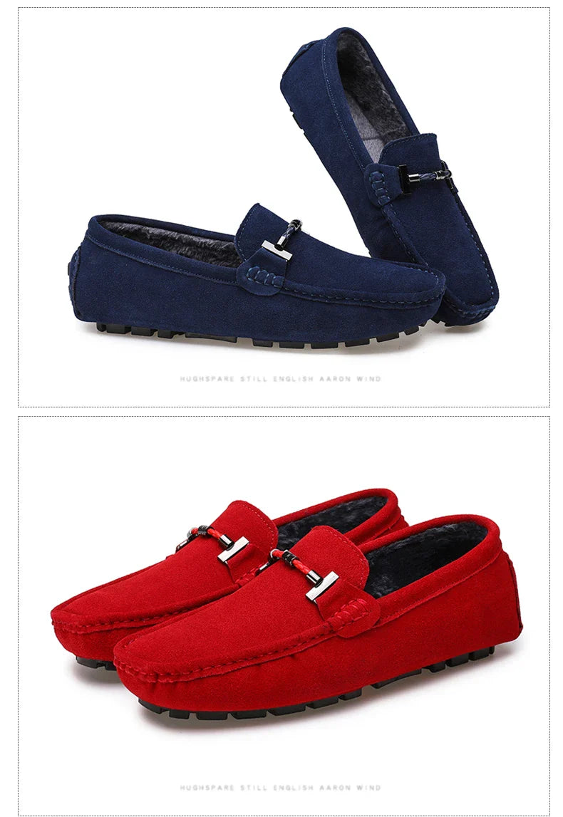 Handmade Men Loafers Luxury Genuine Leather Casual Shoes Comfortable Soft Driving Shoes Warm Fur Plus Office Moccasins
