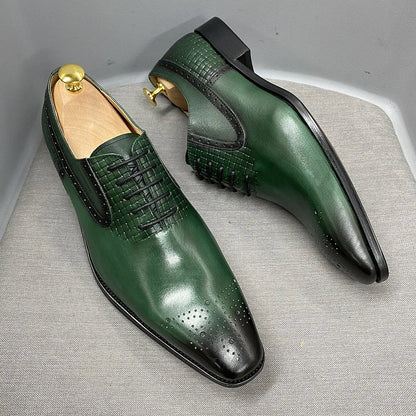 Size 6 To 13 Mens Oxford Dress Shoes Genuine Leather Handmade Green Lace-Up Brogue Classic Party Wedding Formal Shoes for Men