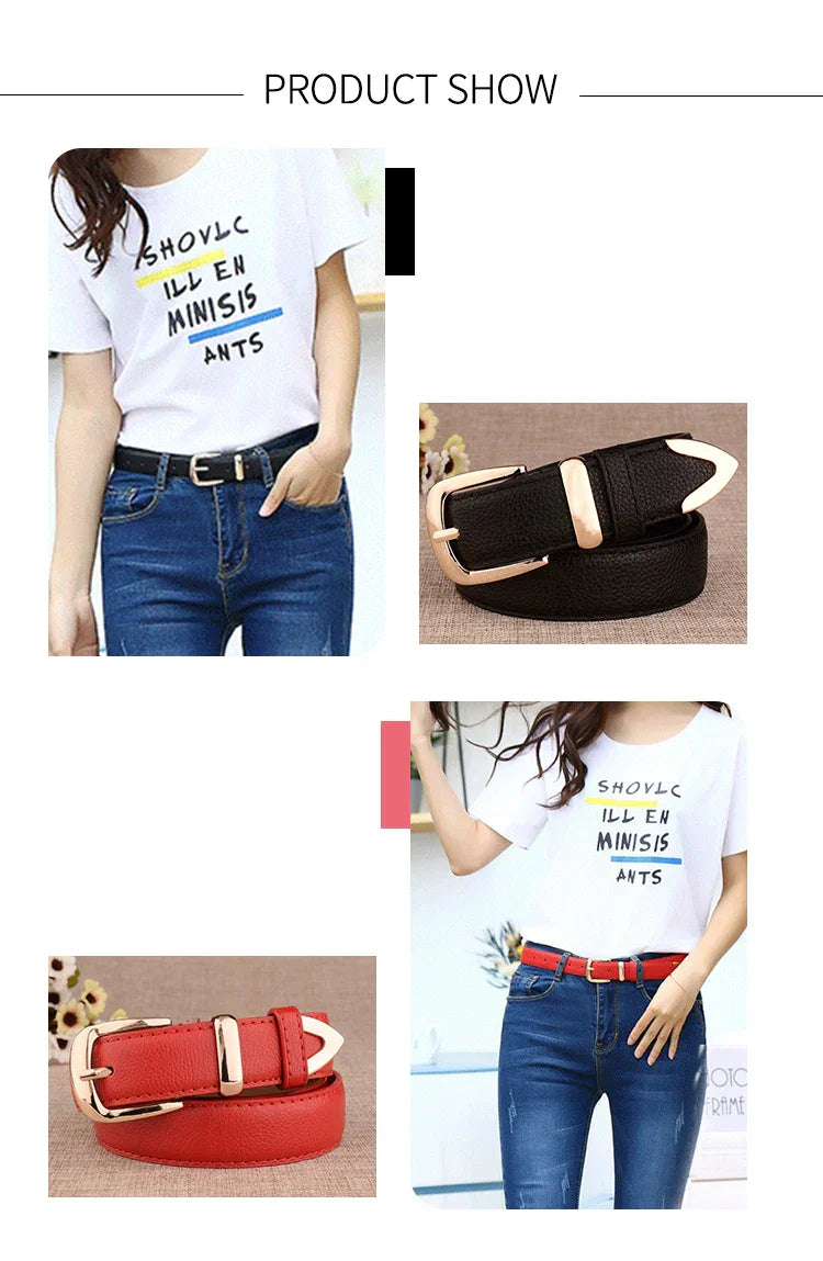 Fashion Women Leather Belts High Quality Gold Buckle Best Matching Dress Jeans Belts for Lady LB2146