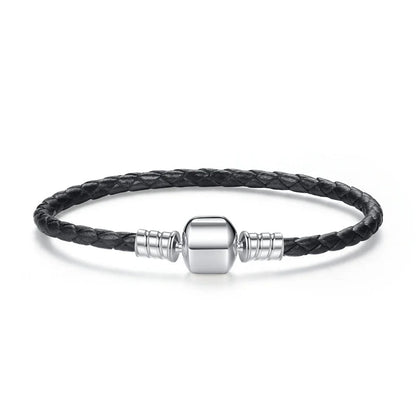 Genuine Long Double Pink Black Braided Leather Chain Women Bracelets with 925 Sterling Silver Snake Clasp PAS908
