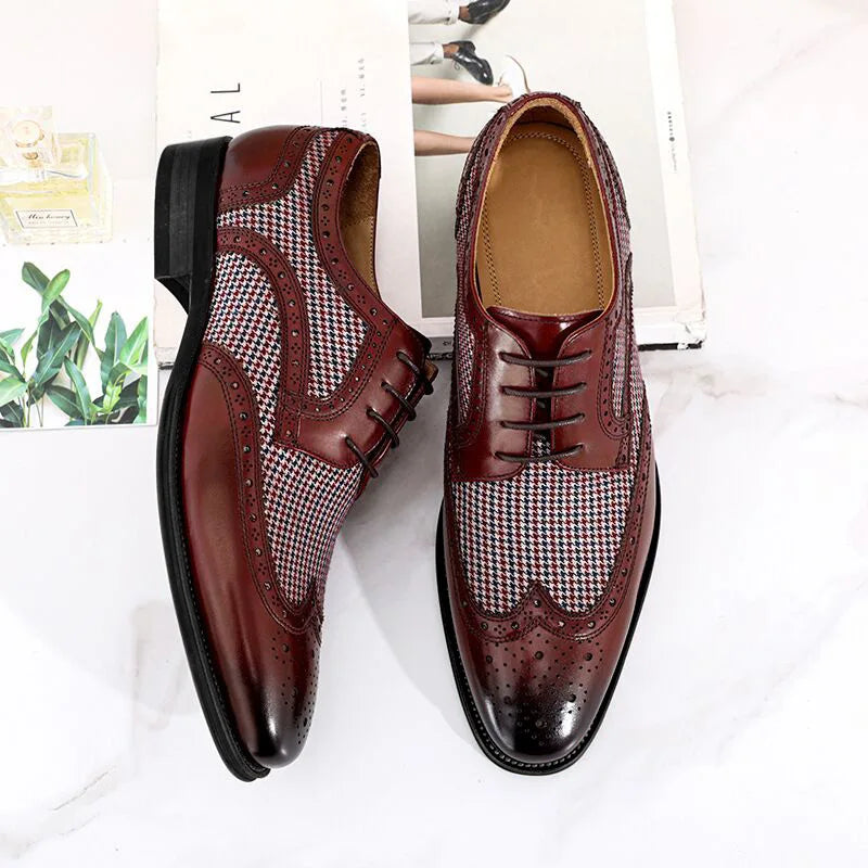 Men's Dress Shoes Leather Ventilation Lace-Up Fashion Bullock Men Shoes Formal Business Casual Spring Summer New