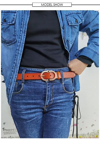 Official Authentic Woman Leather Belt Golden Alloy Buckle Natural Cowhide Ladies Jeans Belt Trousers Belt Female ZK105