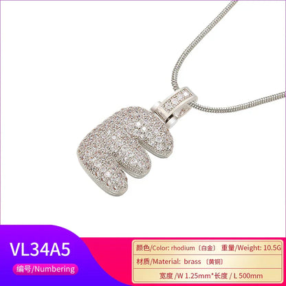 1.25x500mm Fat and lovely crystal brass silver color  letter necklace for women friends birthday gift model: VL34