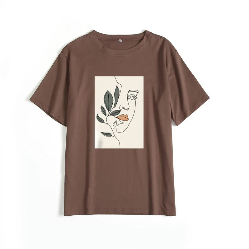 Gothic Graphic T Shirt Women 2023 Summer New Oversized Cotton Tees Casual Aesthetic Character Printed O Neck Tops