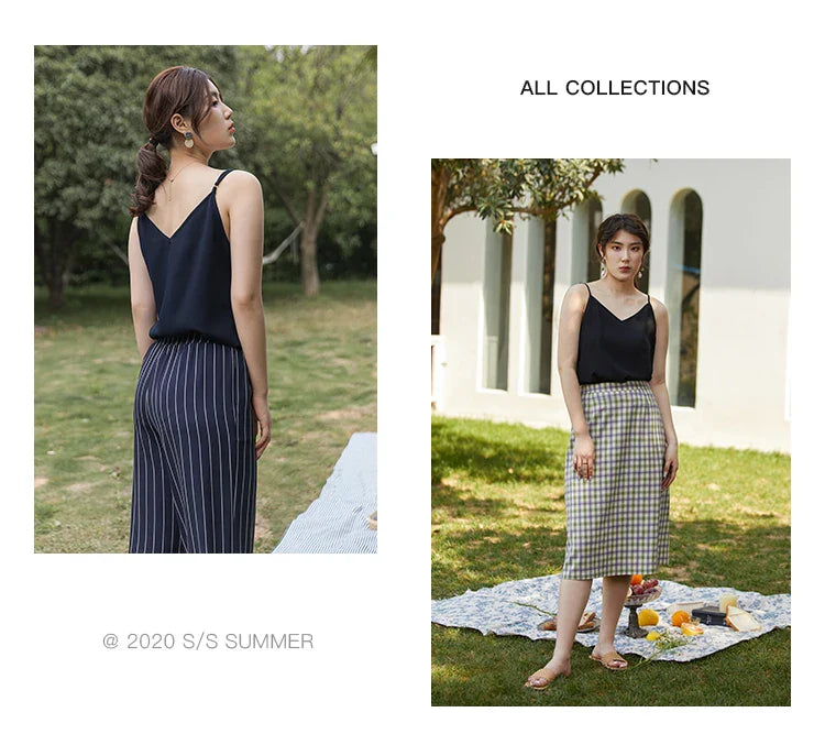 Casual Streetwear Women Cami Tops Sexy V Neck Summer Black Tank White Elegant Sleeveless Cute Ladies Clothes