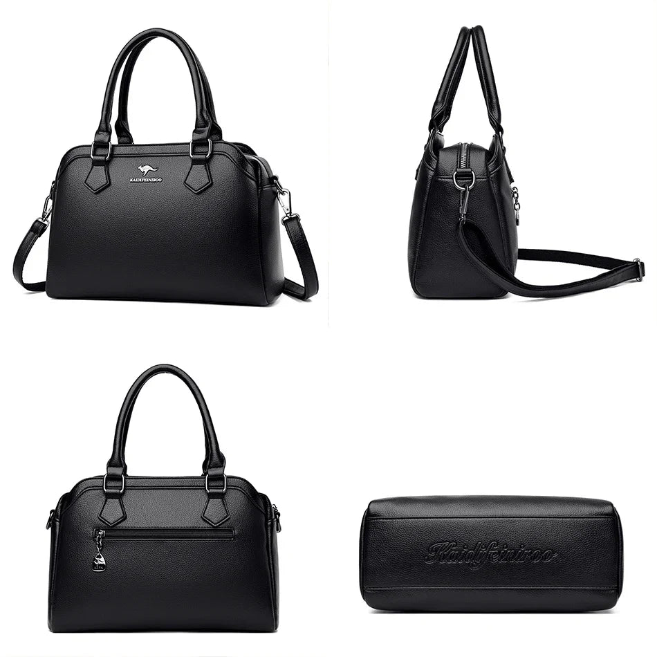 Multi-pocket Handbag Purses Genuine Cowhide Leather Shoulder Bag Luxury Designer Crossbody Messenger Sac Elegant Tote for Women