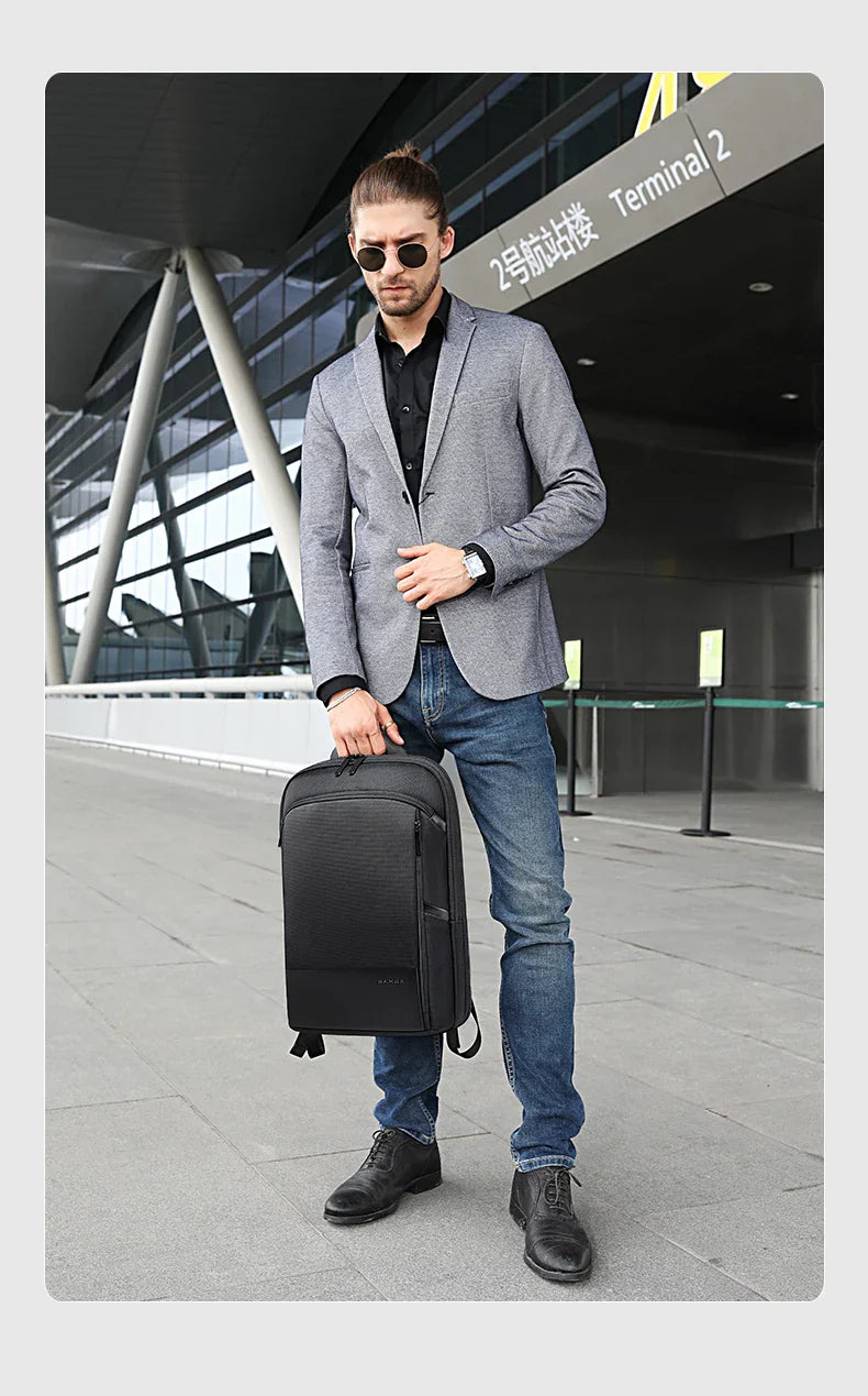 Slim Men Business Expandable Waterproof 15.6" Laptop Backpack Fashion Male Travel Light Scalable Shoulder Bags for Men