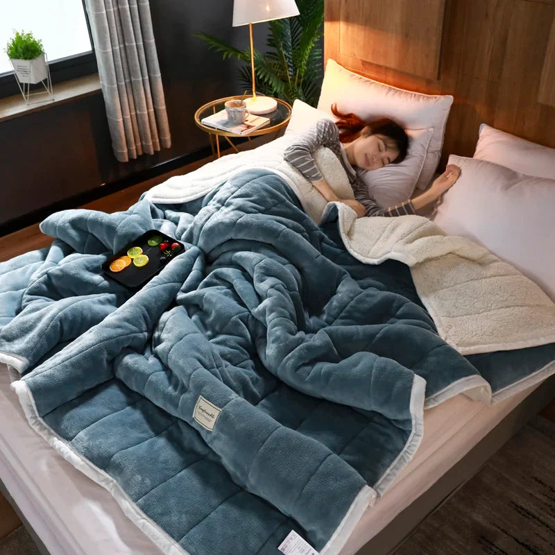 Super Soft Warm Throw Blanket Three-Layer Thick Velvet Solid Color Bedspread Coral Fleece Home Throws Adult Bed Cover Winter