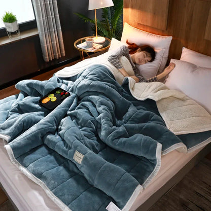 Super Soft Warm Throw Blanket Three-Layer Thick Velvet Solid Color Bedspread Coral Fleece Home Throws Adult Bed Cover Winter