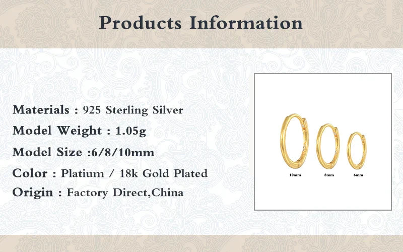 6MM 8MM 10MM 3pcs/set Glossy Round Huggie Piercing Earrings 925 Sterling Silver Cartilage Women Hoop Earing Fine Jewelry