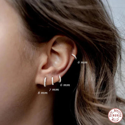 6/7/8/9 MM Cartilage Circle Earrings 925 Sterling Silver Bling CZ Huggie Hoop Earring for Women Piercing Buckle Wedding Jewelry