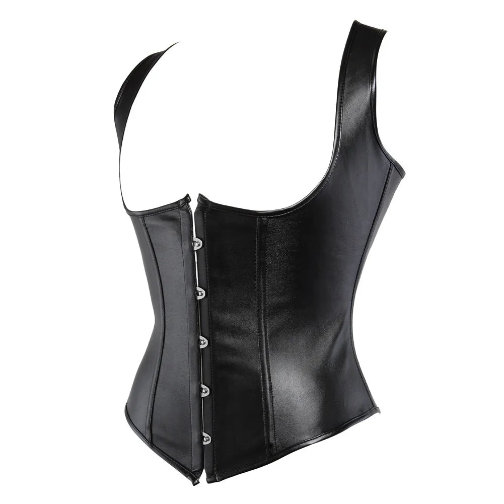Faux Leather Corset Sexy Clubwear Bustier Hot Lingerie  Zipper Costume Lace up  Waist Cincher Top Plus Size
