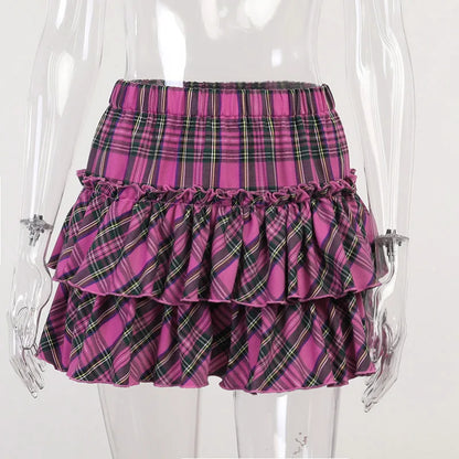 Pink Skirt Japanese College Style Youth Girl Plaid Skirt Female High Waist Slim Lolita Cosplay Y2k Skirt Goth Skirt