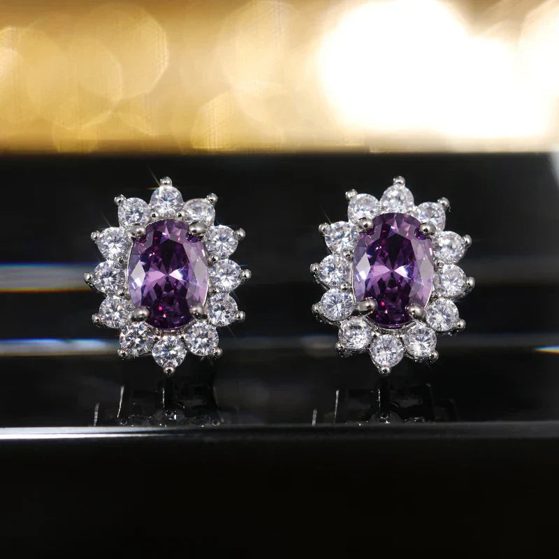 Fashion Sunflower Shape Stud Earrings Women Brilliant Oval Cubic Zirconia Luxury Female Party Jewelry Earring Top Quality