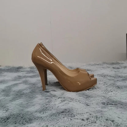 Women Pumps Sexy Open Toe 12cm Thin Heel Platform Patent Leather High Heels Gladiator Party Dress Wedding Shoes