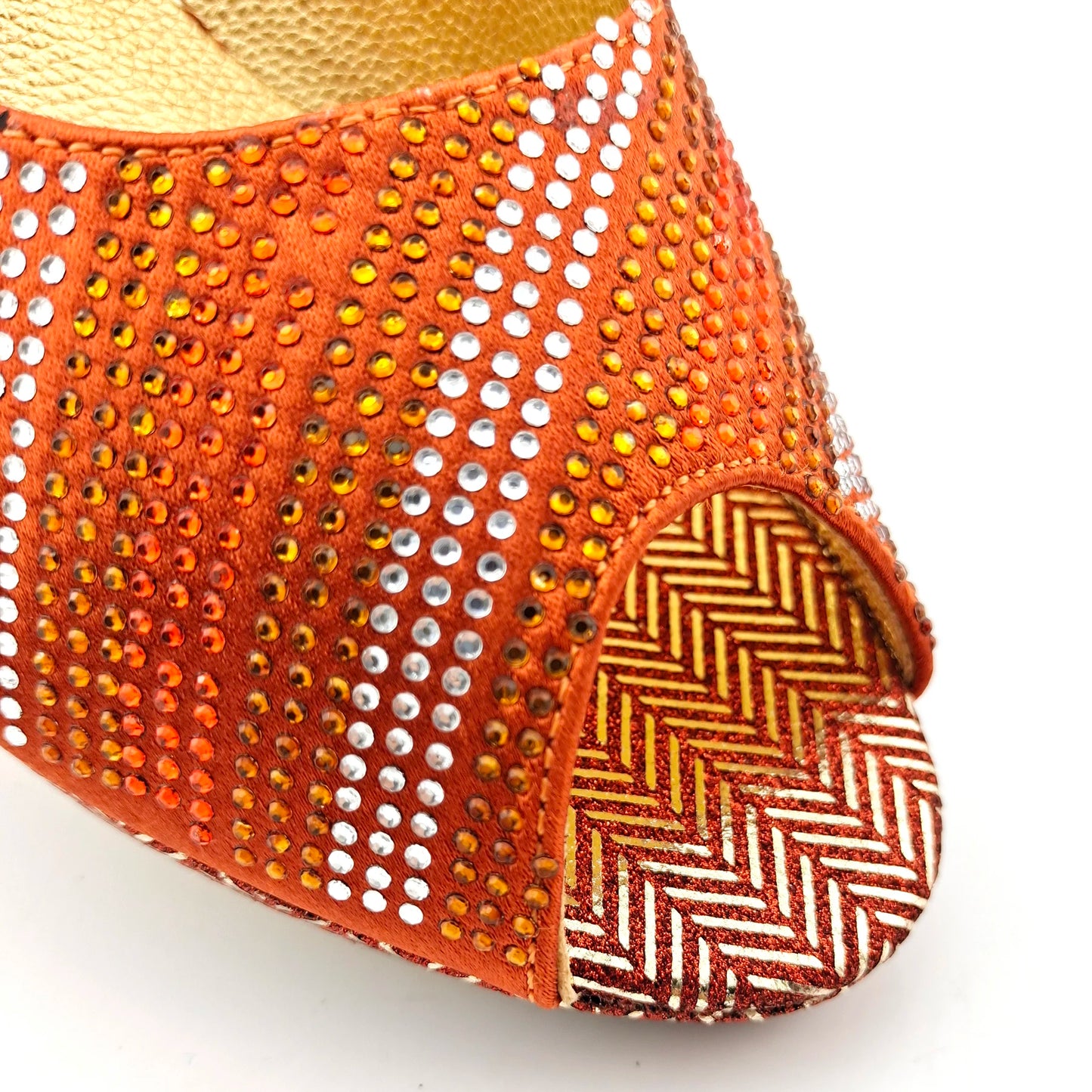 Newest Orange Color Good Quality Shining Printing Material Ladies Shoes and Bag Set African Concise Style For Wedding Party