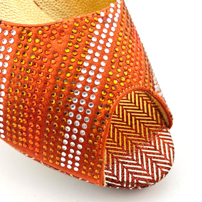 Newest Orange Color Good Quality Shining Printing Material Ladies Shoes and Bag Set African Concise Style For Wedding Party