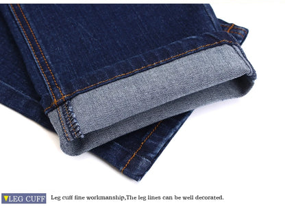 Autumn Classic Men's Fitted Stretch Jeans Business Casual Cotton Denim Straight Leg Pants Male Black Blue Trousers
