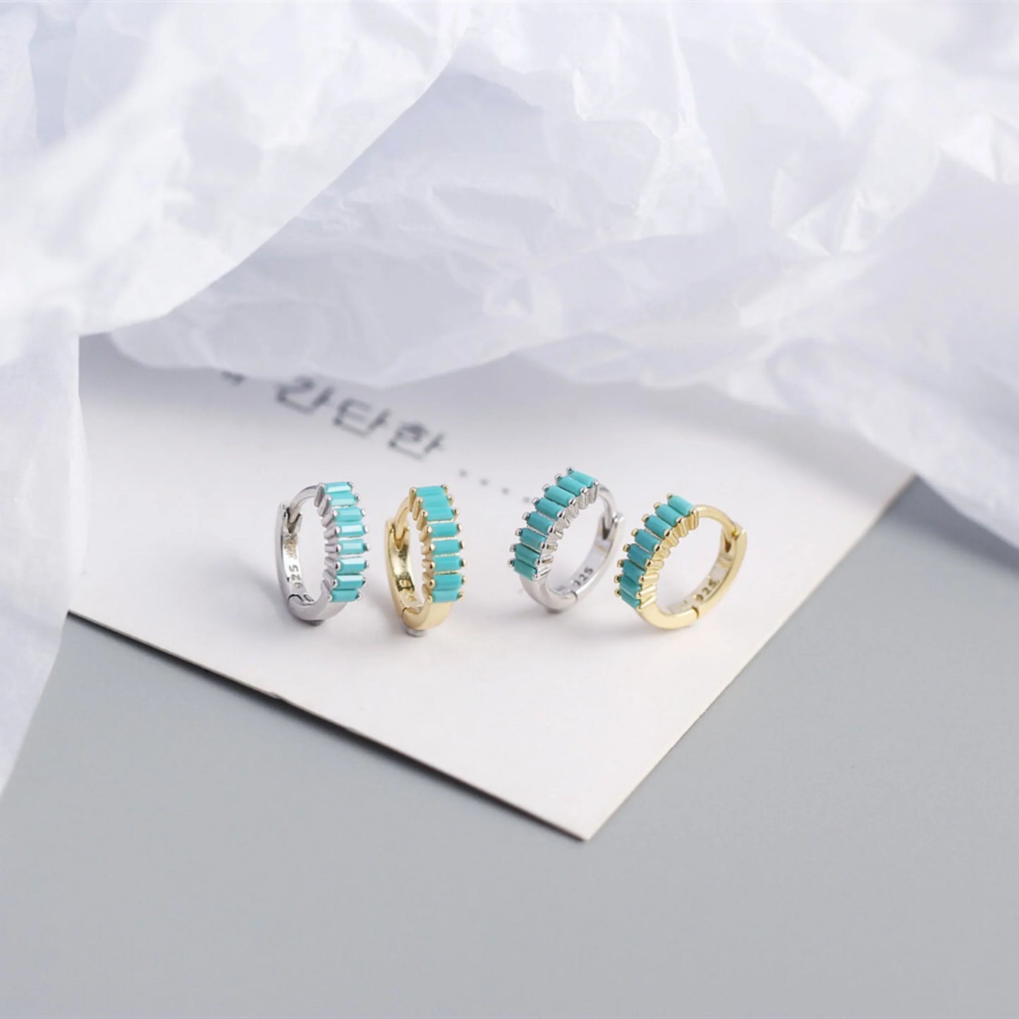 925 Sterling Silver Earring Fashion Rectangle Color Zircon Round Ear Ring Ear Bone Wild Trend Sweet Simple Women Girl Ear Jewelr