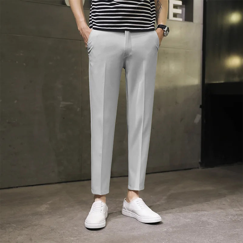 Spring Summer Men's Casual Pants Ankle Length Straight Classic Simplicity Solid Color Comfortable Male Business Pants
