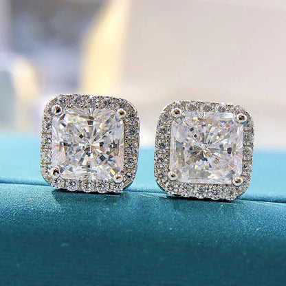 100% 925 Sterling Silver 7*7mm Pink Yellow High Carbon Diamond Stud Earrings For Women Sparkling Wedding Fine Jewelry Gift