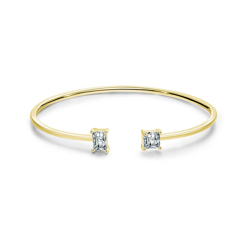 925 Sterling Silver Luxury Asymmetry Sparkling AAAAA Zirconia Open Size Bangle Bracelet For Women Wedding Fine Jewelry