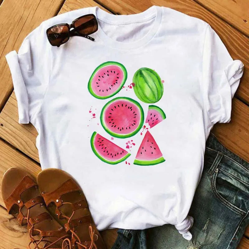 Funny Fruits T Shirt Women Fashion Kawaii Banana Print White T-shirt Harajuku TShirt Short Sleeves Tops Tee Shirt Femme T Shirts
