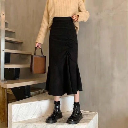 Lucyever Fashion High Waist Midi Skirts for Women 2025 Spring Slim Fit  Hip Mermaid Skirt Woman Korean Ruffles Brown Skirts 2XL