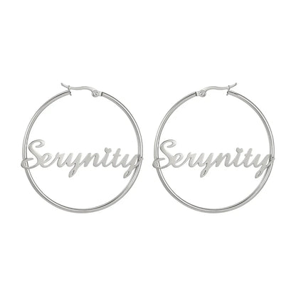 Stainless Steel Personalized Customize Name Hoop Earrings Jewelry For Women Girls Circle Earring Fashion 30-60 MM
