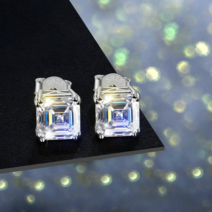 Total 0.8ct 6.0mm Moissanite D Color VVS1 Asscher Cut 18K White Gold Plated Earrings Jewelry Woman Girlfriend Gift